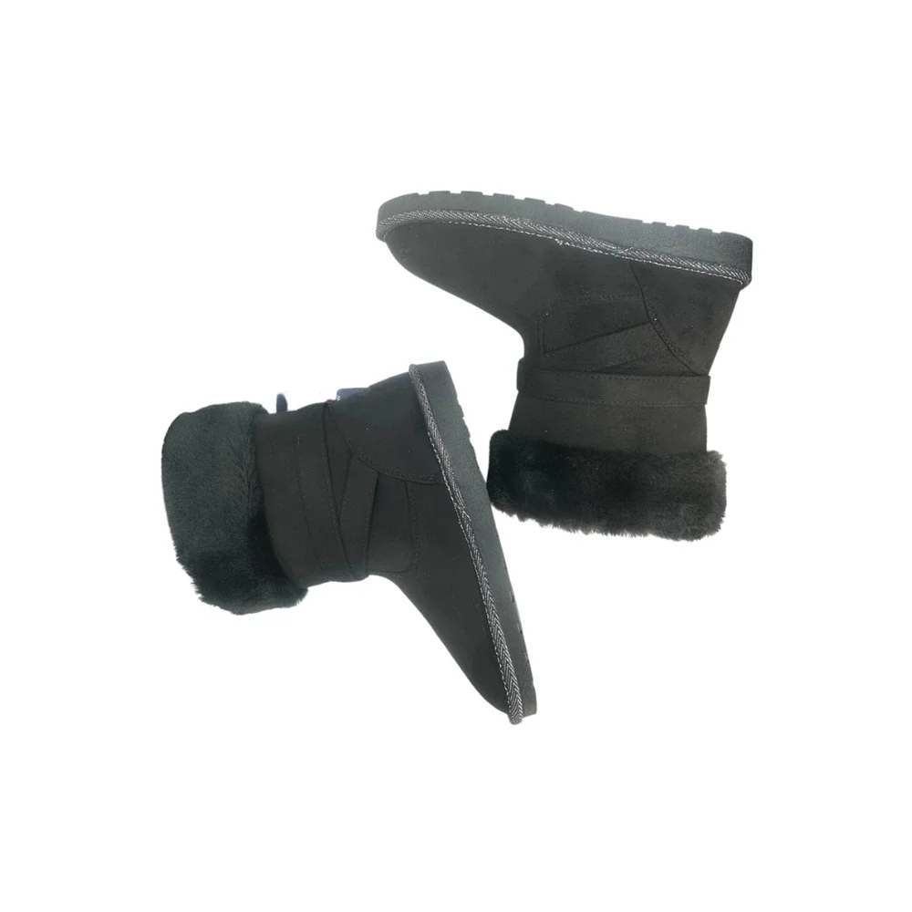 Khombu Black Faux Fur Winter Ankle Boots Memory Foam 6M